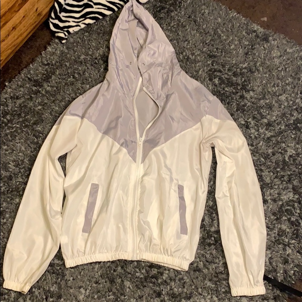 Gray and white windbreaker